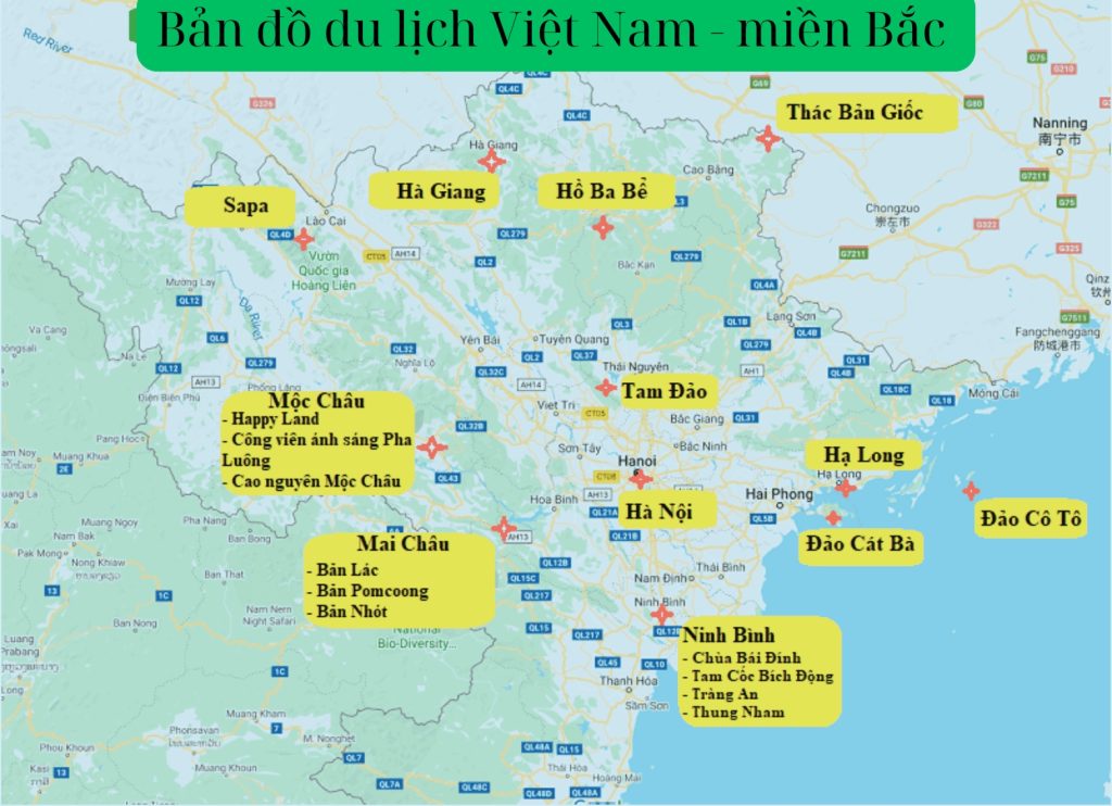 Bản đồ du lịch Việt Nam khu vực miền Bắc