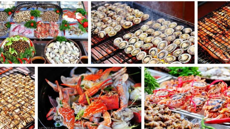 Các món hải sản tại chợ đêm Cát Bà