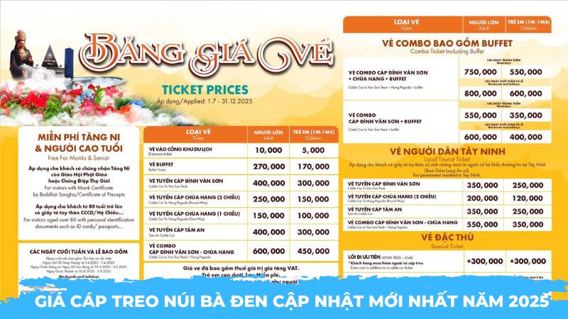 Giá cáp treo núi Bà Đen Tây Ninh