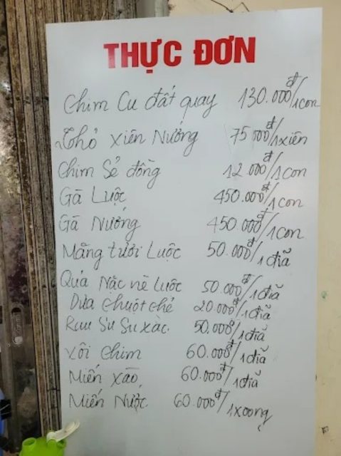 Thực đơn tại Đồi c&ograve; Ba V&igrave; H&agrave; Nội