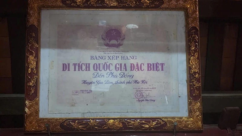 Đền Gióng Phù Đổng được xếp hạng là Di tích quốc gia đặc biệt theo quyết định của Thủ tướng Chính phủ vào cuối năm 2013