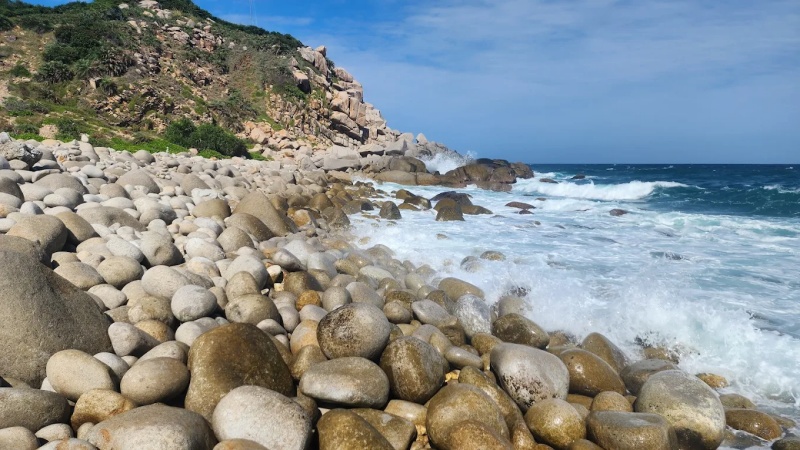 Những viên đá có kích thước lớn, nhẵn nhụi, tạo nên khung cảnh hùng vĩ cho Bãi Đá Trứng